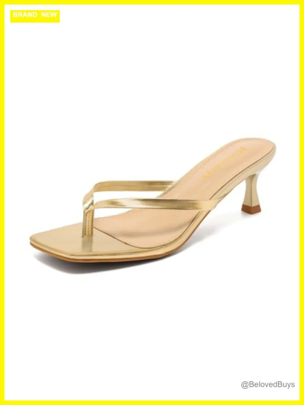 Kitten Heels Square Toe Thong Sandals Flip Flops Faux Leather Non-Slip 2.4
